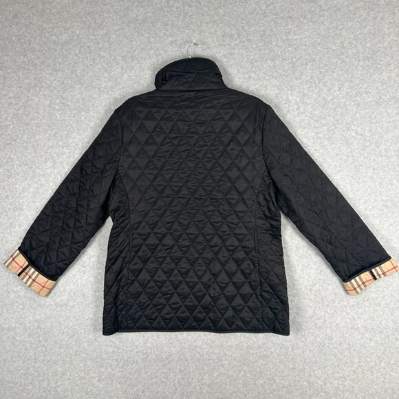 Womens Burberry Quilted Black Jacket Size M Nova Check Button - Picture 3 of 13